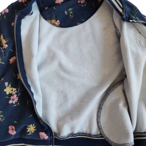 Zara Girls Floral Fleece Cozy Monogrammed Zip Bomber Style Jacket 7 - Picture 5 of 8